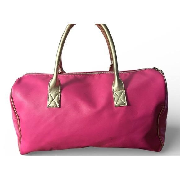 Juicy Couture Hot Pink Gold Trim Travel Bowler Duffle Weekender Bag Velour Y2K - Picture 2 of 8
